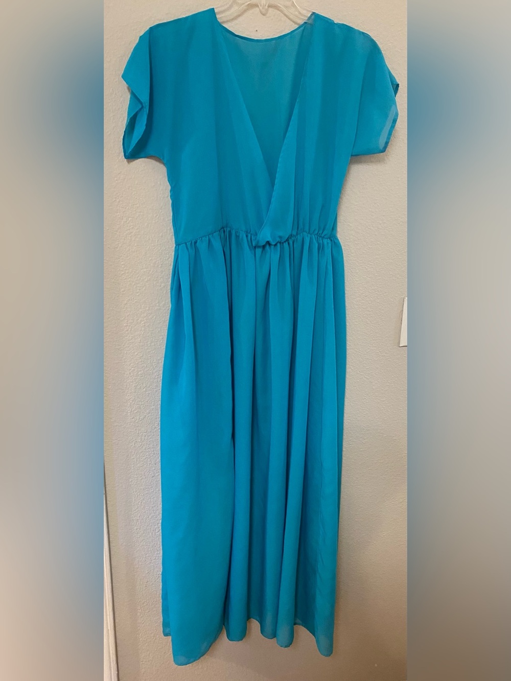 Turquoise V-Neck Chiffon Maxi Dress Cover Up - Size XL-1X - EUC!